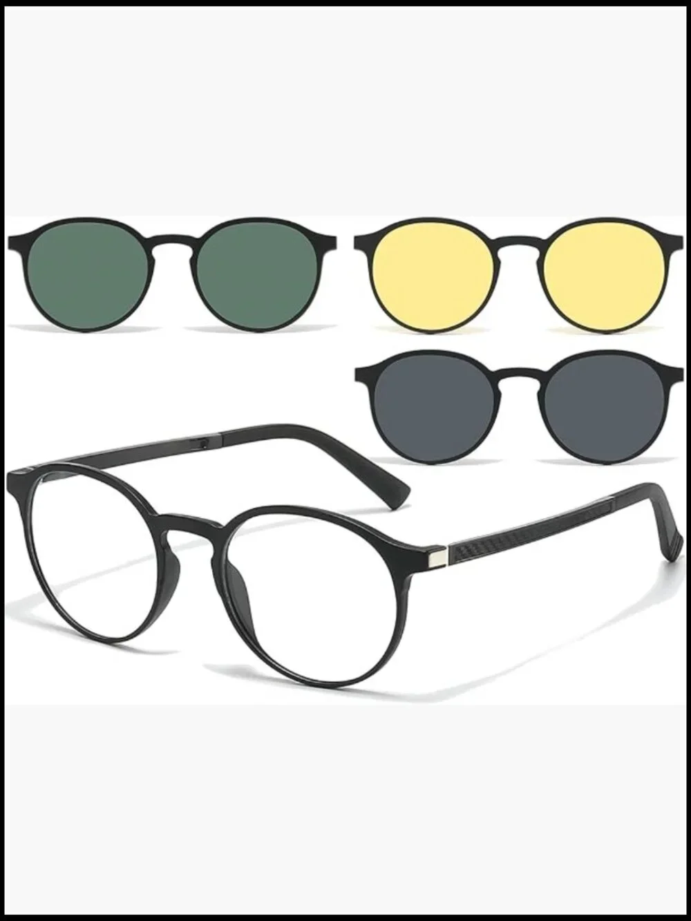 Round Eyeglasses Frame with 3 in 1 Polarized Magnetic Clip-On Sunglasses